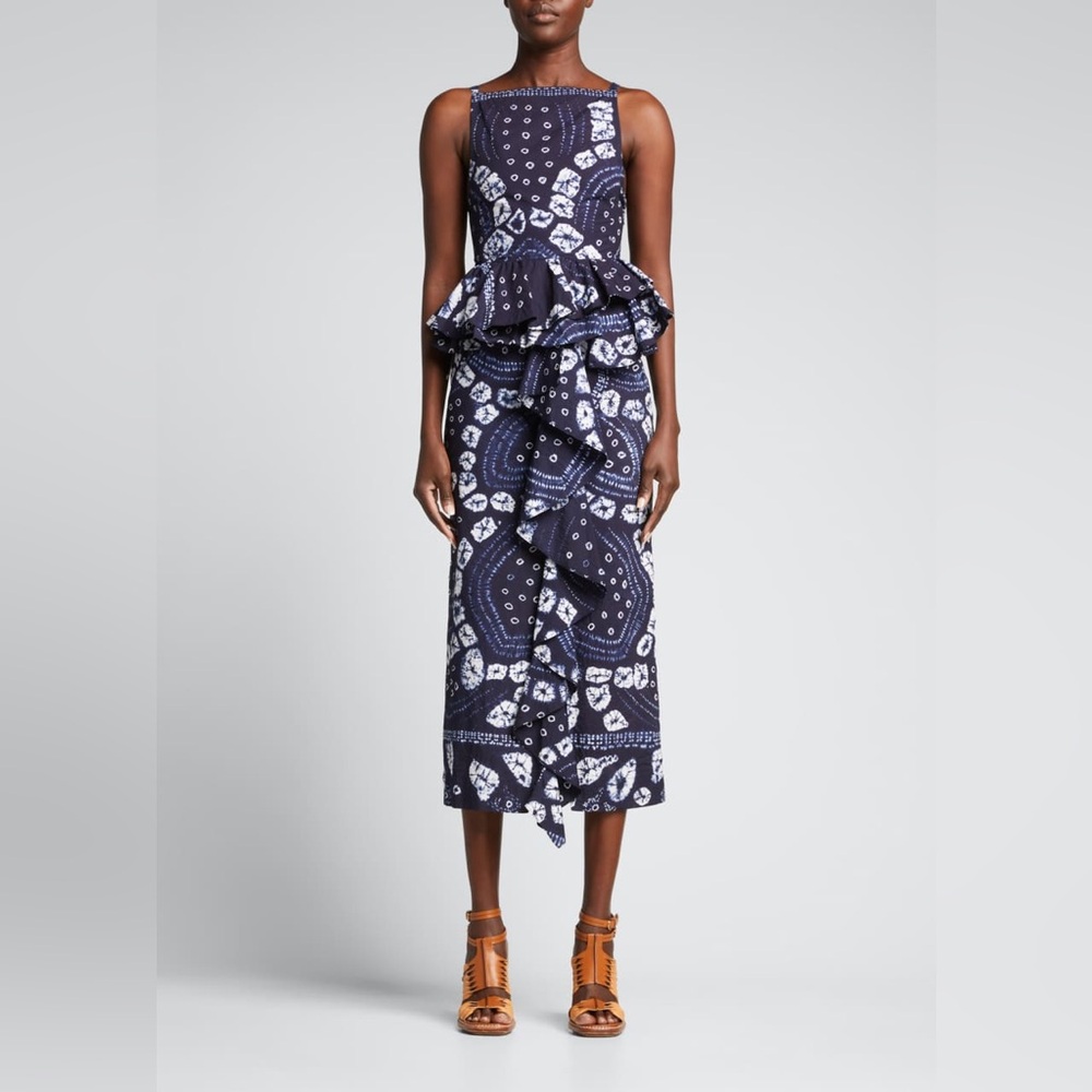 Ulla Johnson Midi Tie Dye Navy Peplum Skirt